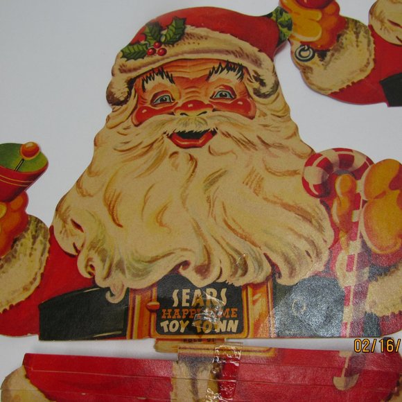 lot 3 Vintage Christmas Sears Happi Time Toy Town Santa Cardboard Display - Picture 2 of 8